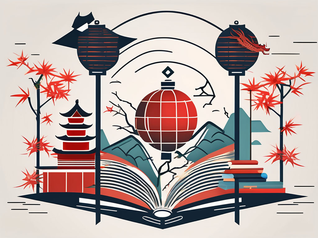 A collection of iconic chinese cultural elements like the great wall