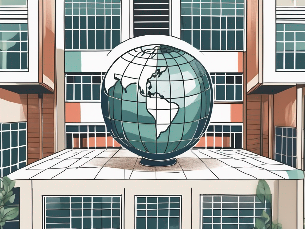 An international school building in hong kong with symbolic elements like an apple (for teaching)