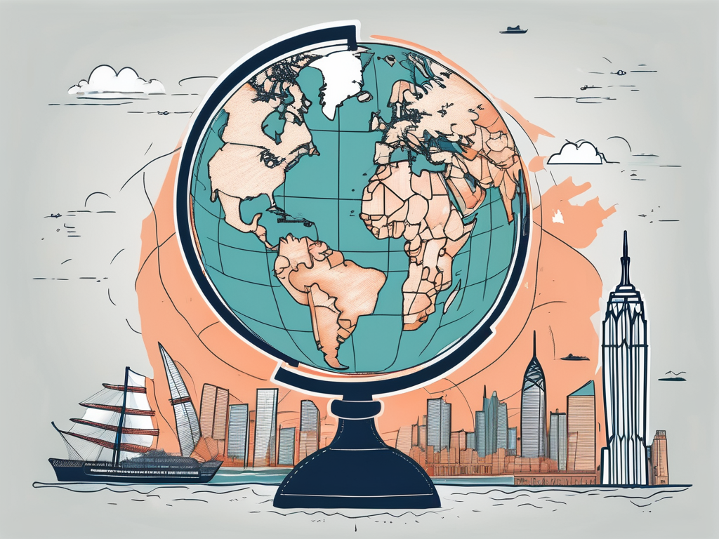 A globe with hong kong highlighted and various iconic landmarks from the top 10 countries for international school teachers