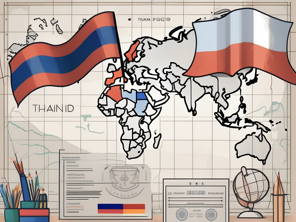 A classroom setting with various educational tools and symbols representing thailand