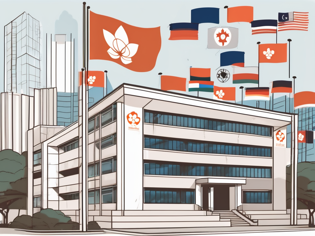 An international school building in hong kong with reddit's logo subtly incorporated into the architecture