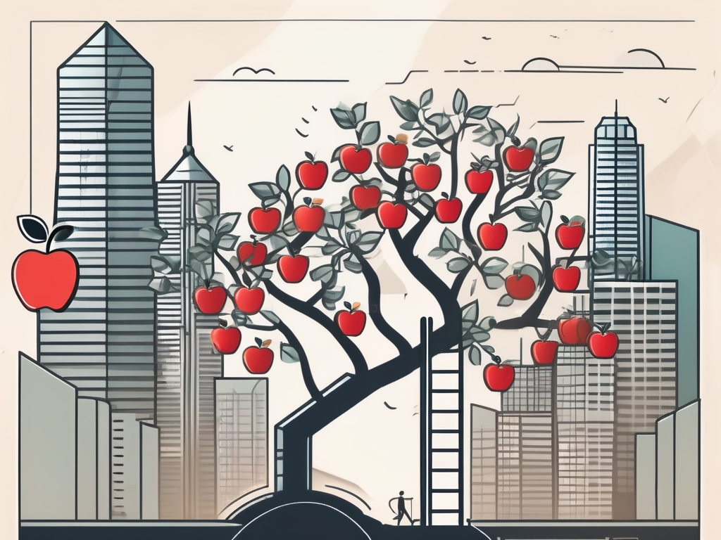 A ladder ascending towards an apple tree