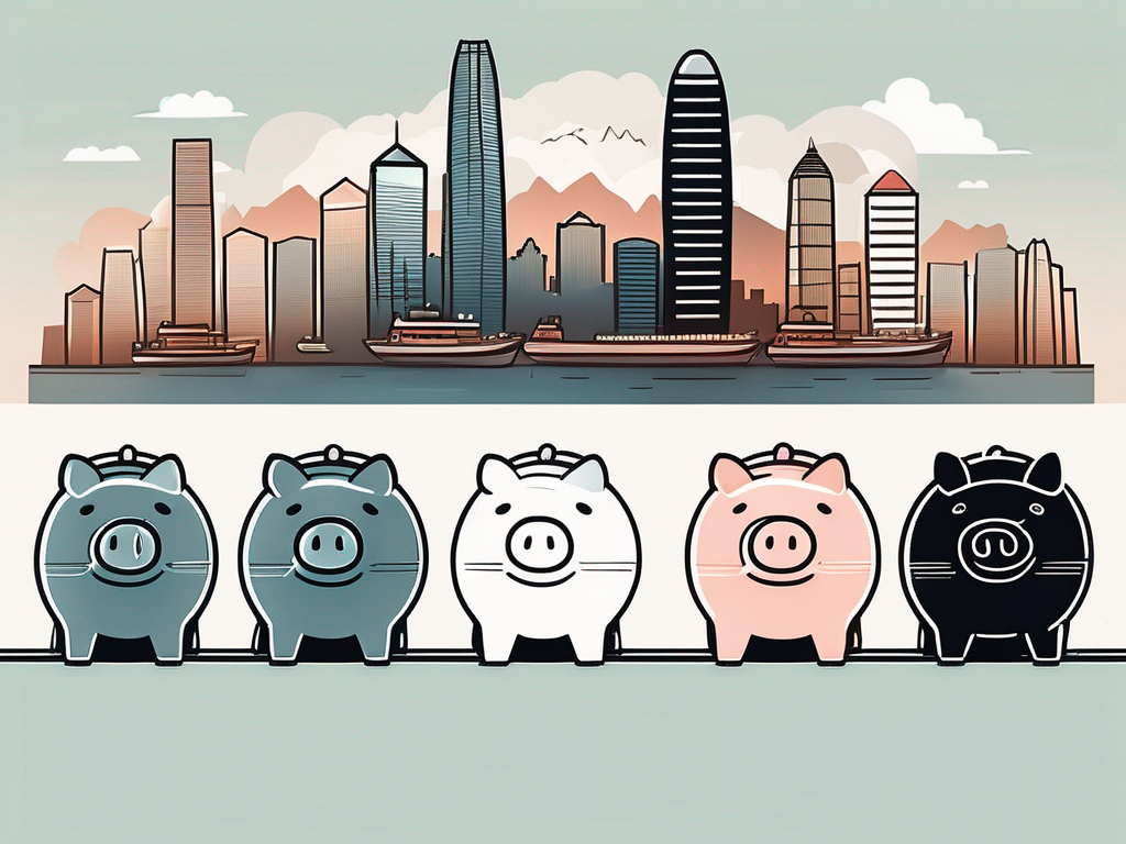 Eight different piggy banks