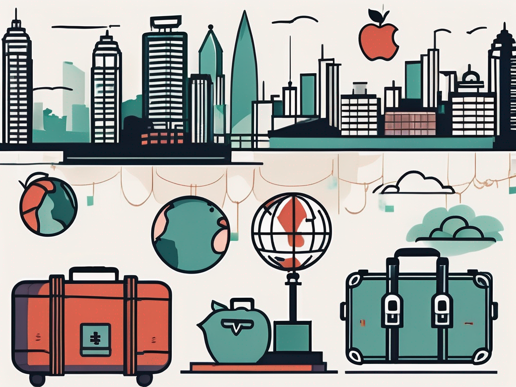 A traditional hong kong skyline with seven symbolic elements like a scale