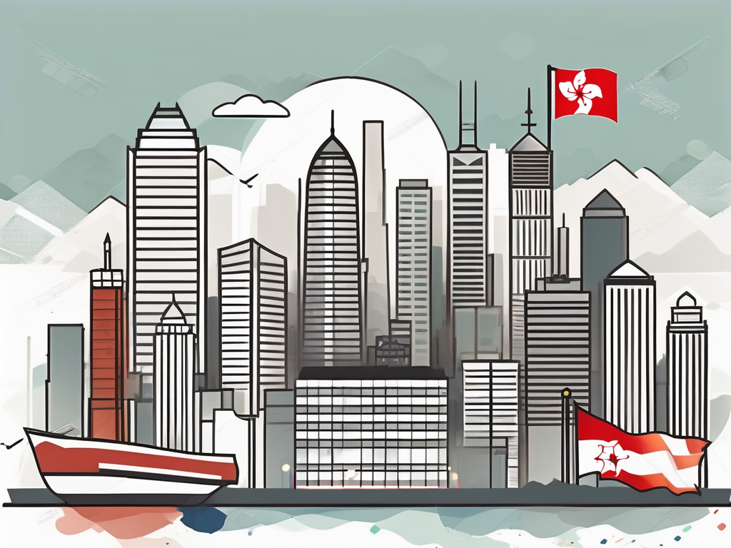 A hong kong skyline with iconic buildings