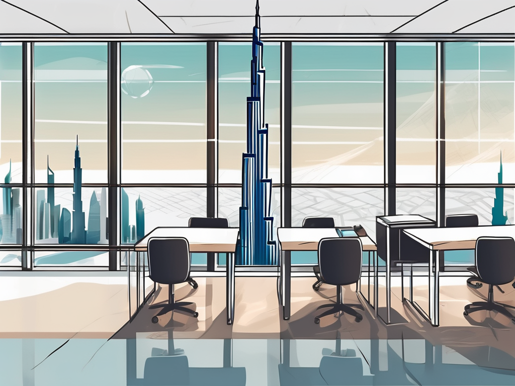 A modern classroom with international flags