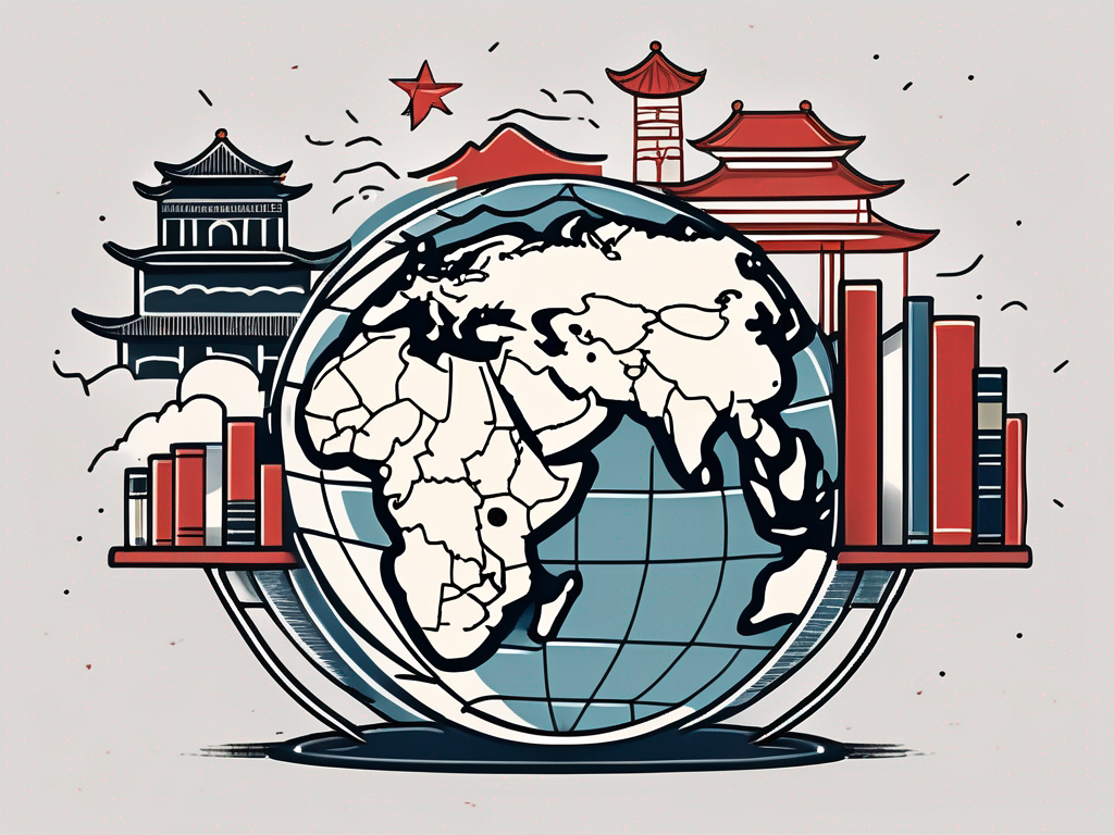 A globe with symbolic elements of china