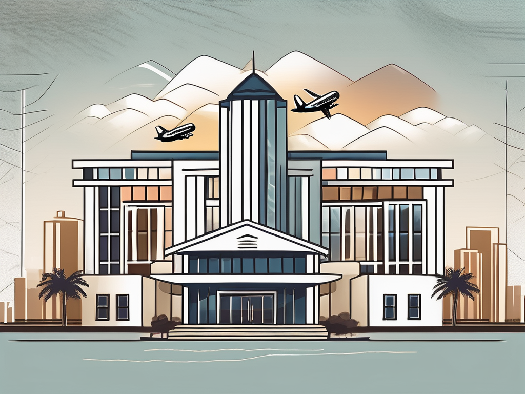 A school building with a distinct dubai skyline in the background