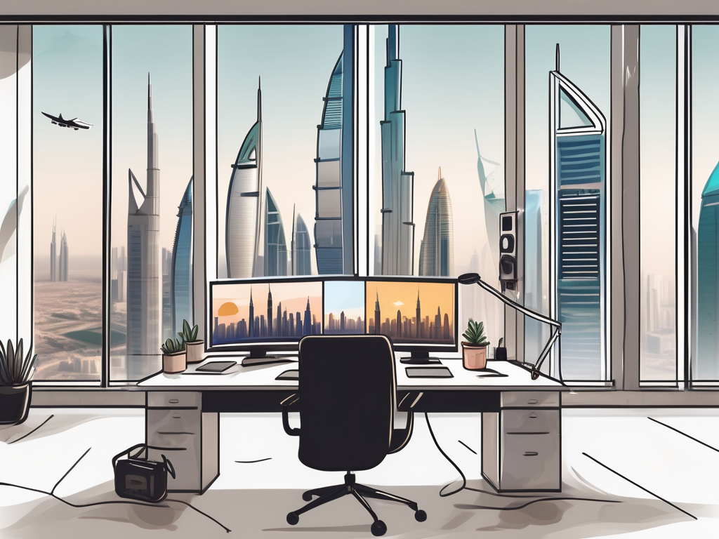 A classroom with a laptop on the desk