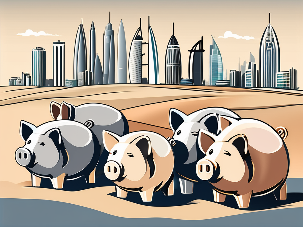 Eight different piggy banks