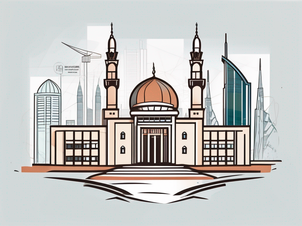 An international school building in dubai with a backdrop of iconic uae landmarks