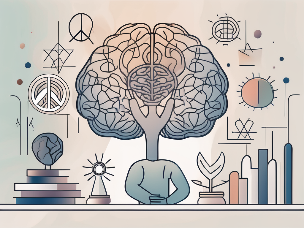 A serene classroom setting in dubai with symbols of mental health like a brain