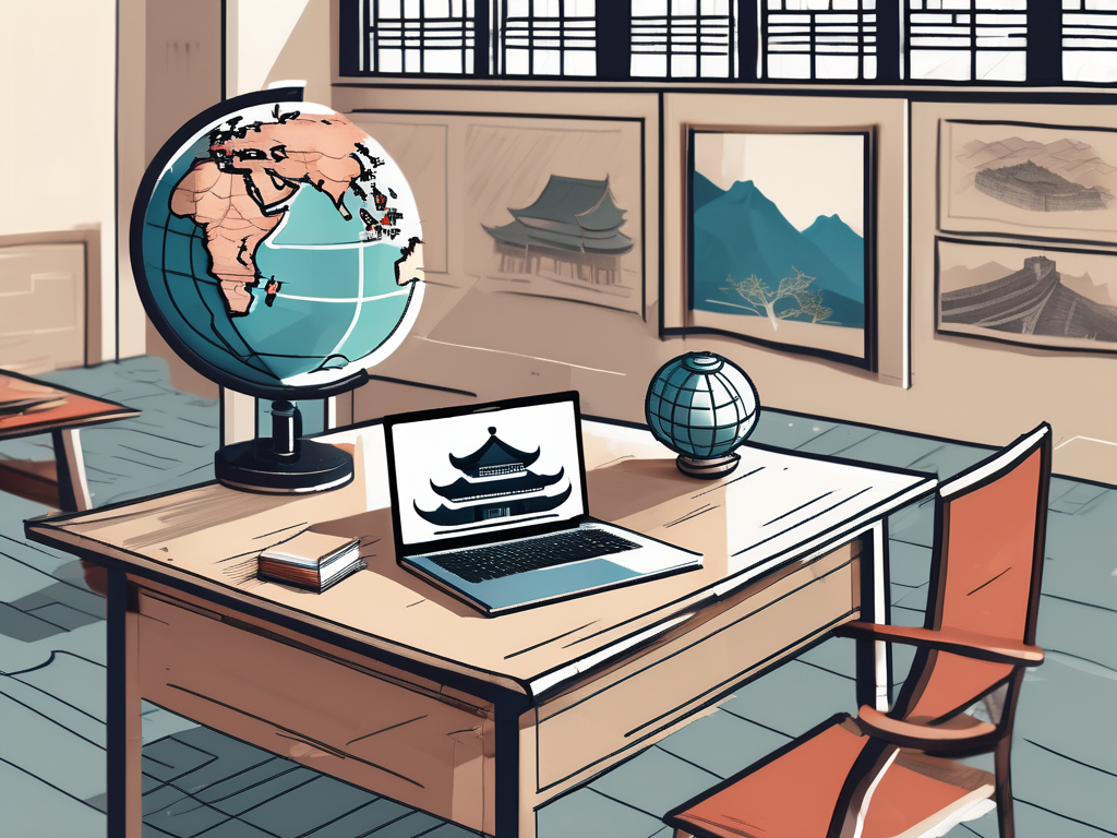 A classroom setting with a globe