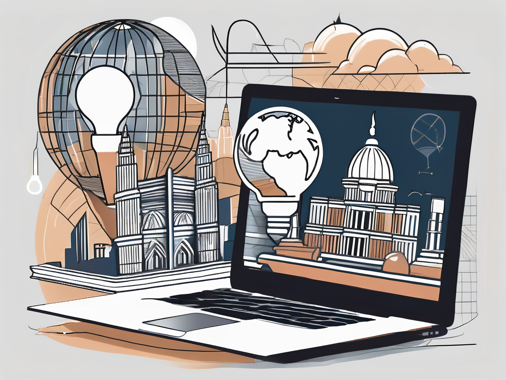 A laptop with a globe projected from its screen