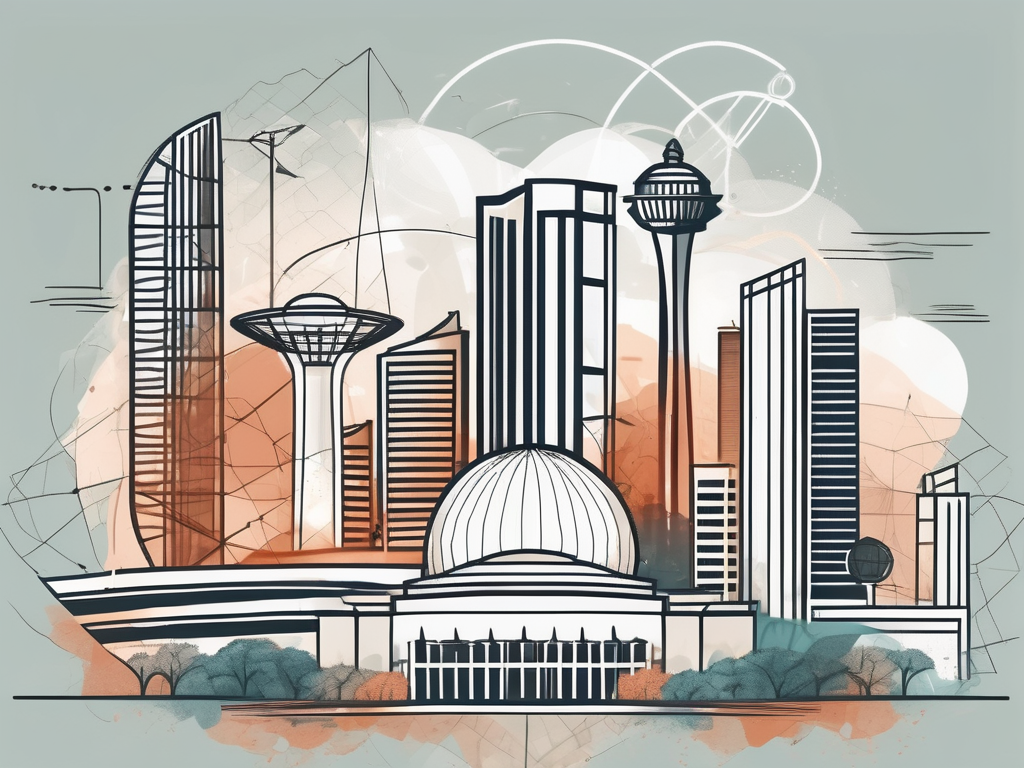 A singapore skyline with notable landmarks