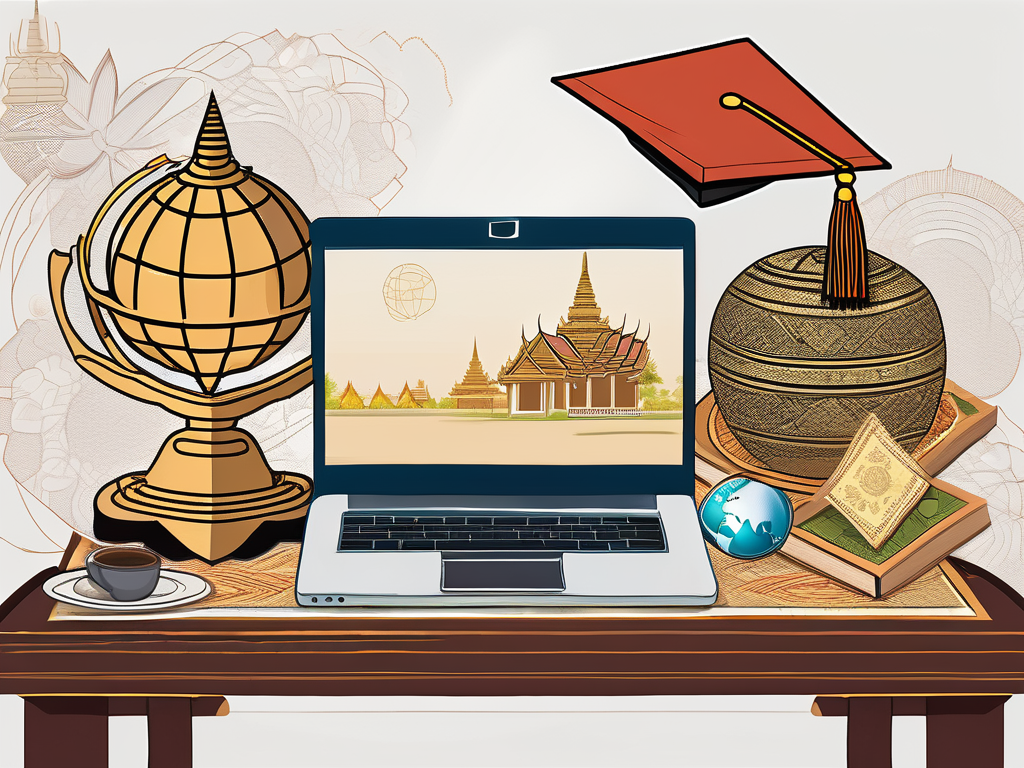 A laptop on a traditional thai table