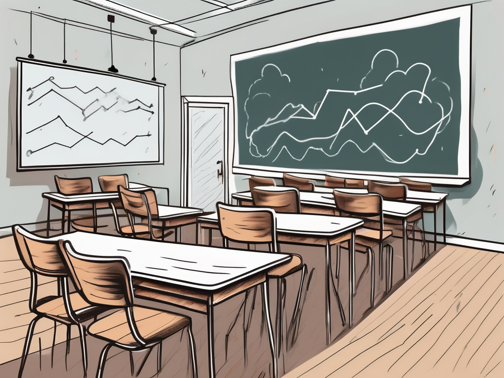 A classroom setting with empty chairs