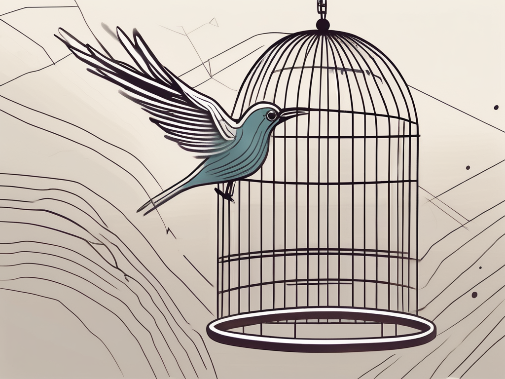 A bird escaping from a cage