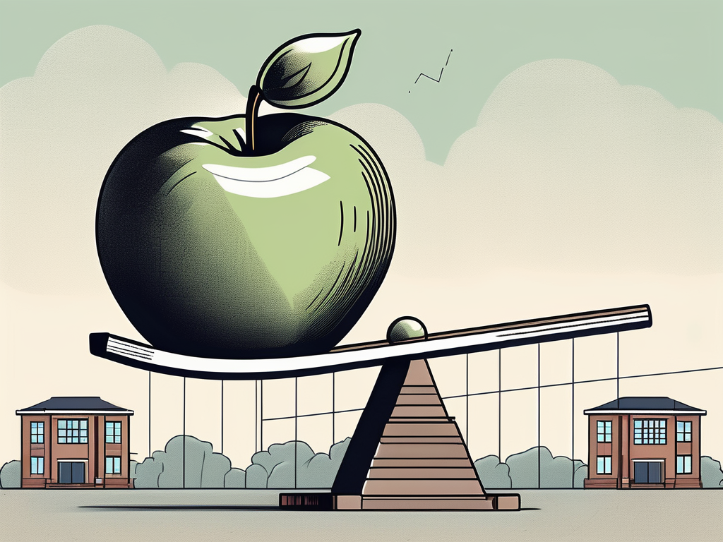 A heavily weighted apple (symbolizing knowledge) on a teeter-totter