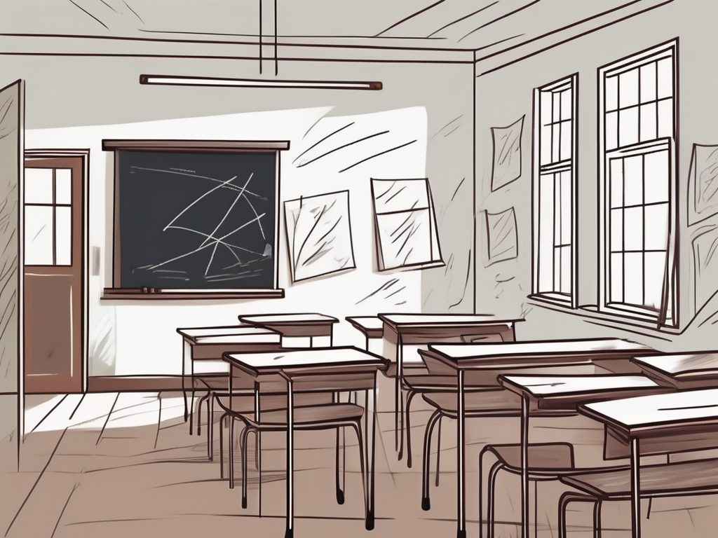 A classroom with empty desks