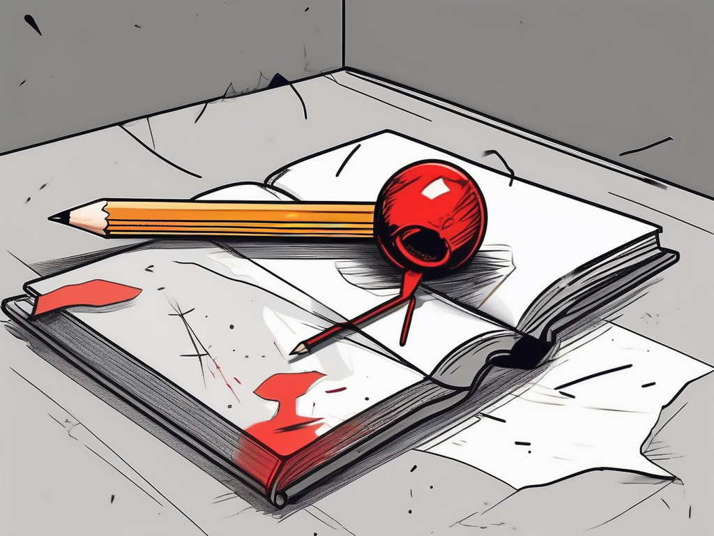 A broken pencil and a torn book on a classroom desk