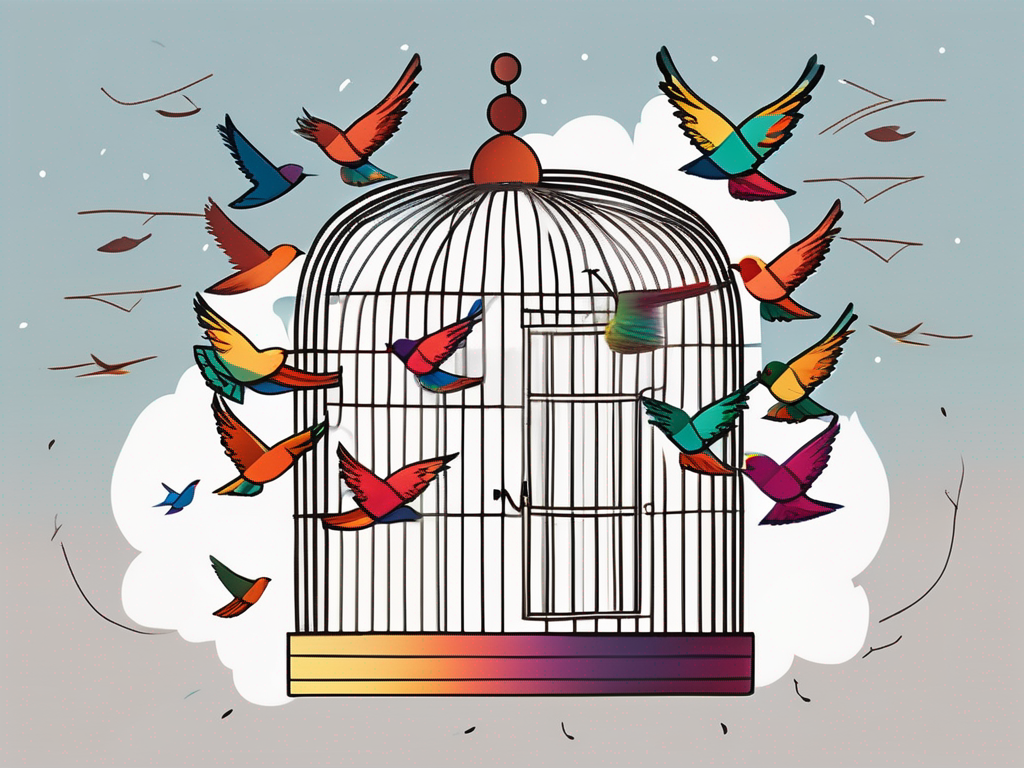 A birdcage with an open door