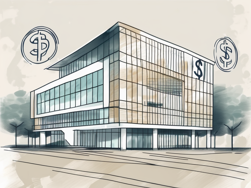 An international school building in singapore with tax-related symbols such as percentage signs and dollar signs floating above it