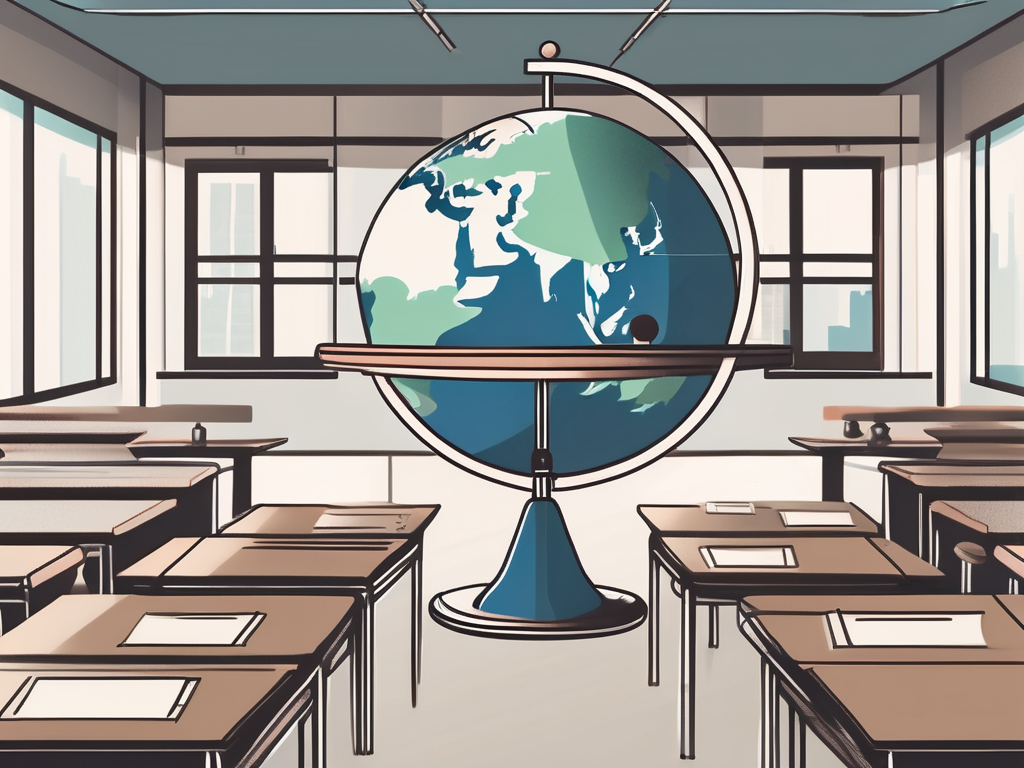 A classroom setting with a globe