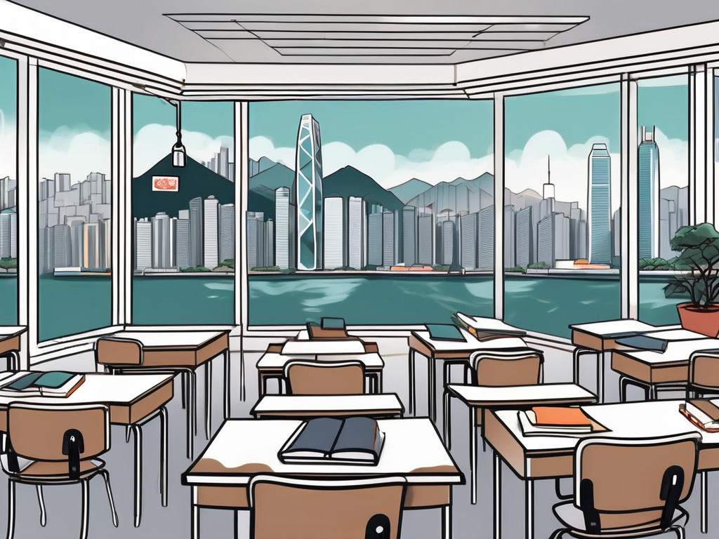 A classroom with empty desks