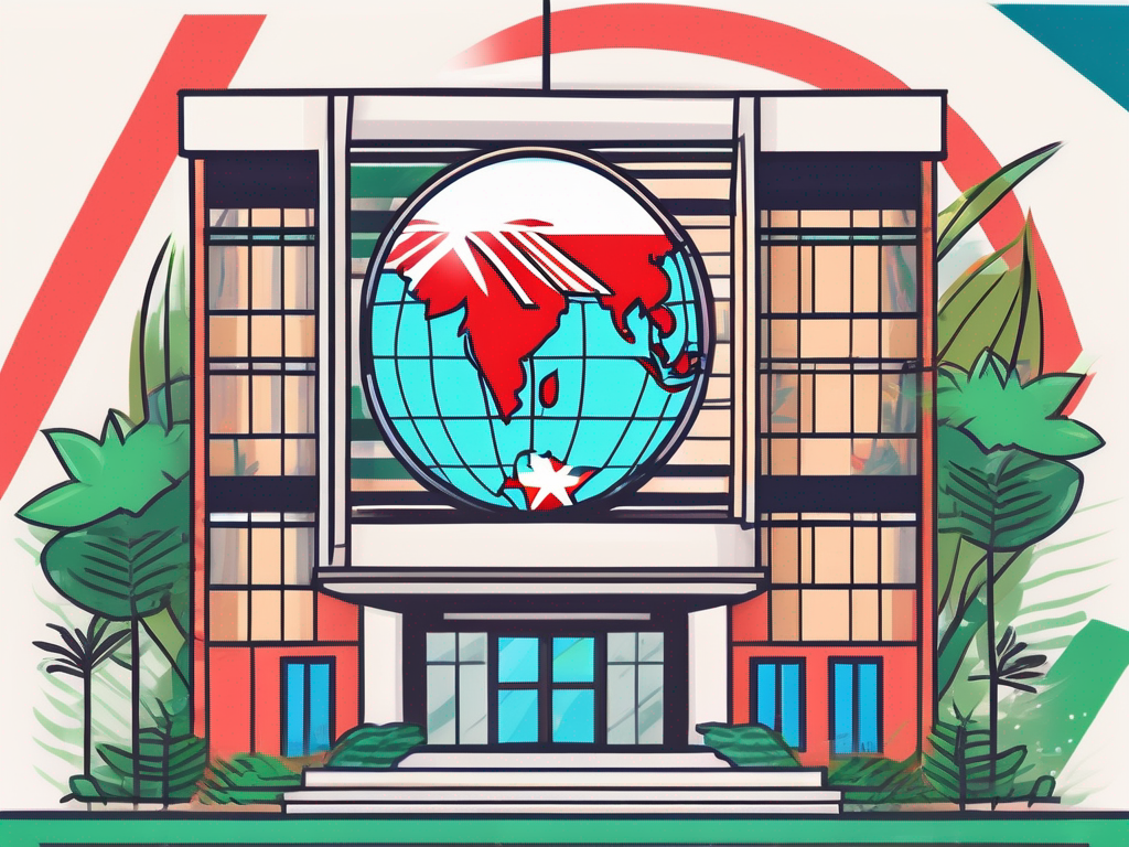 A vibrant international school building in malaysia surrounded by lush tropical greenery