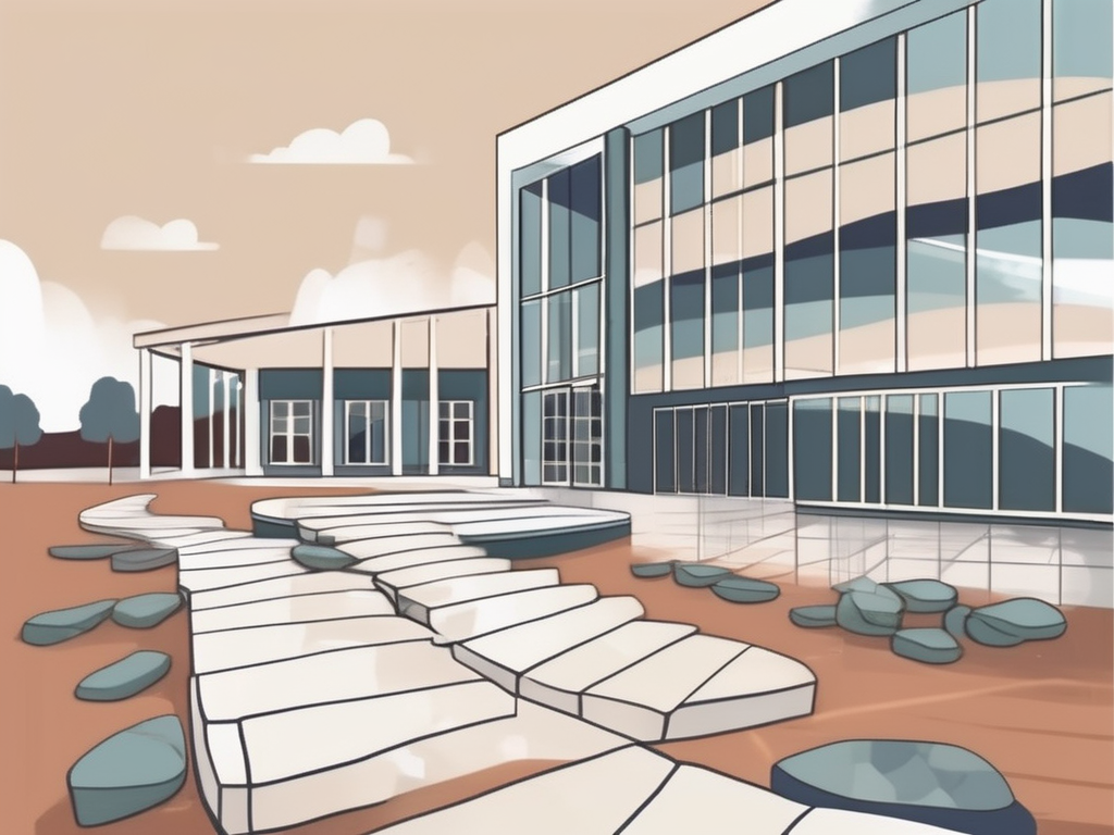 An international school building in malaysia surrounded by seven stepping stones