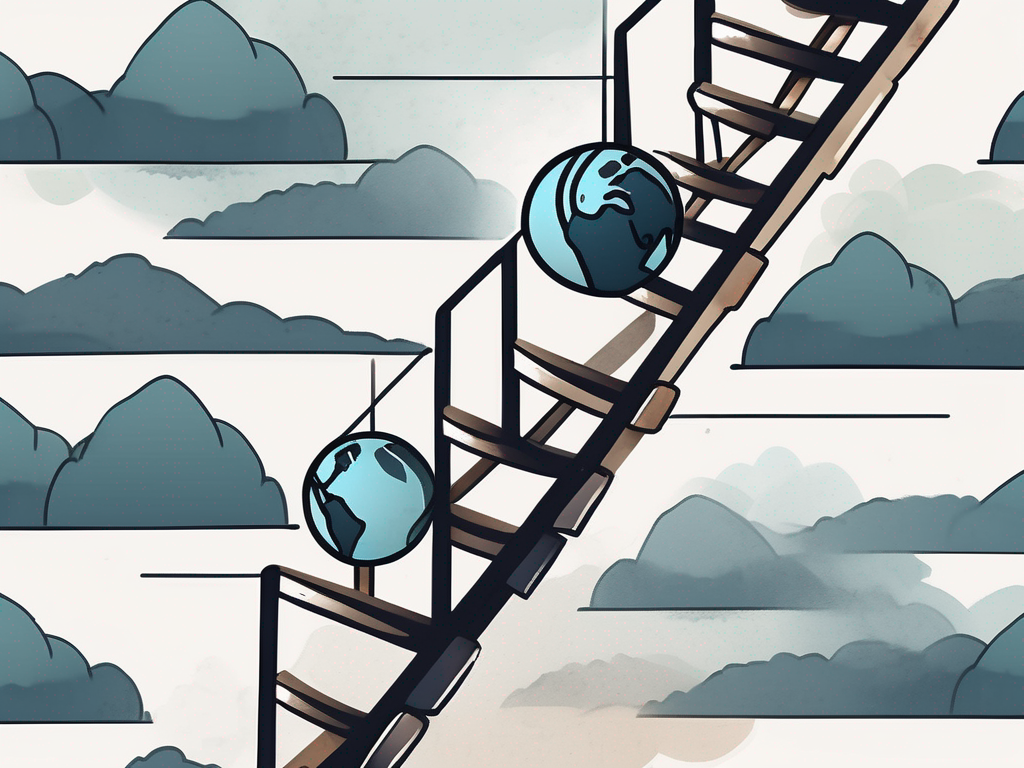 A ladder ascending towards a globe focusing on malaysia