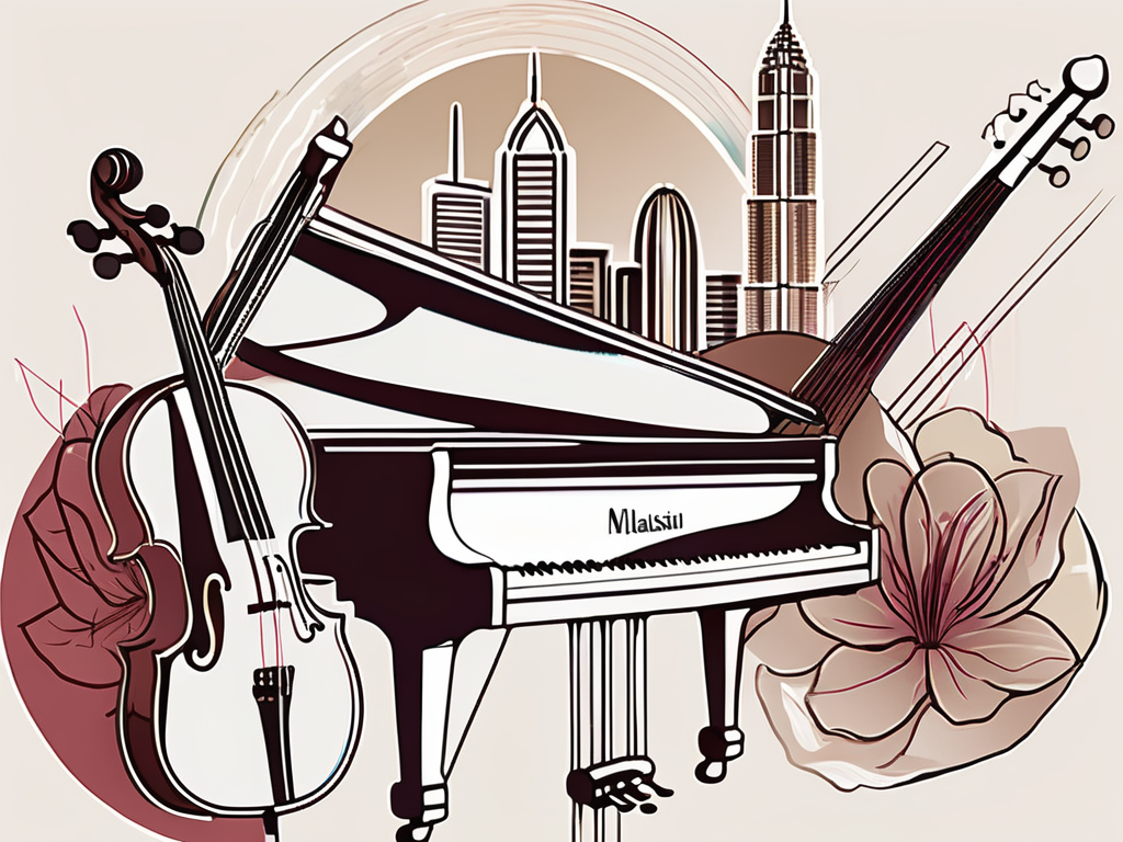 Various musical instruments such as a violin