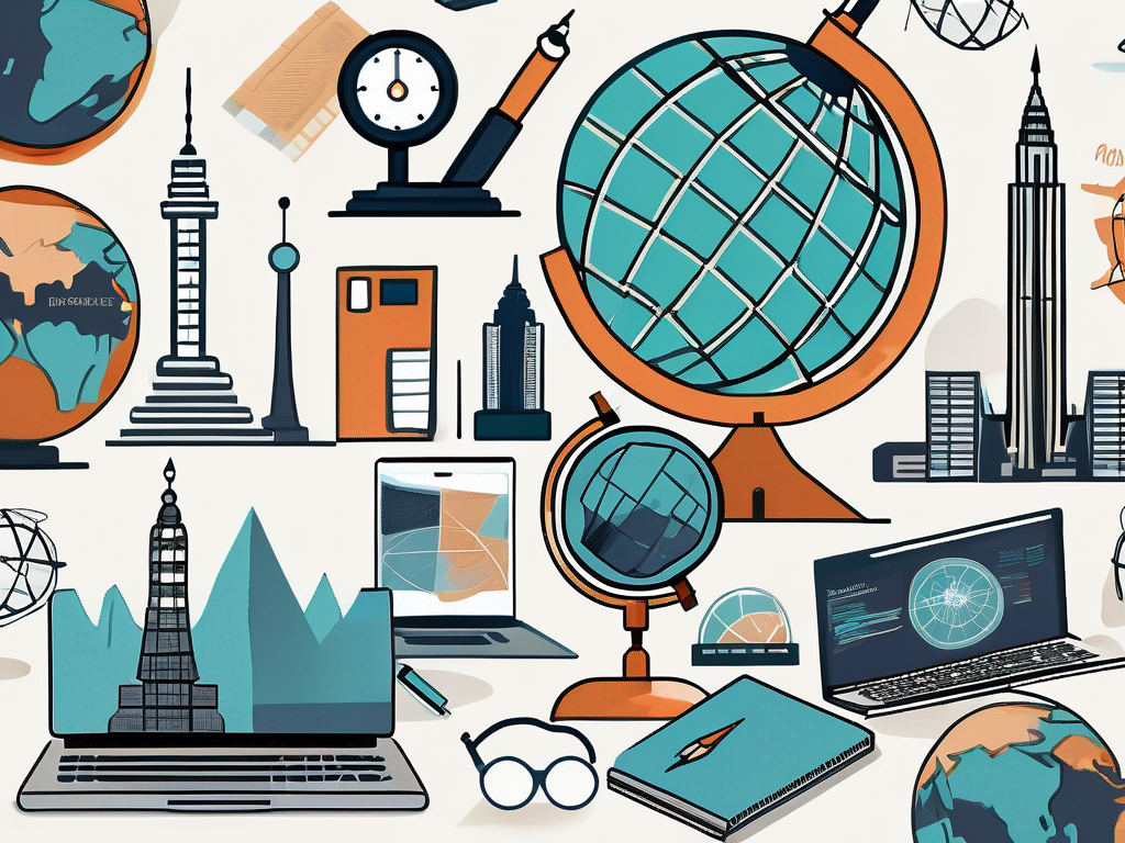 A diverse collection of educational tools such as a microscope