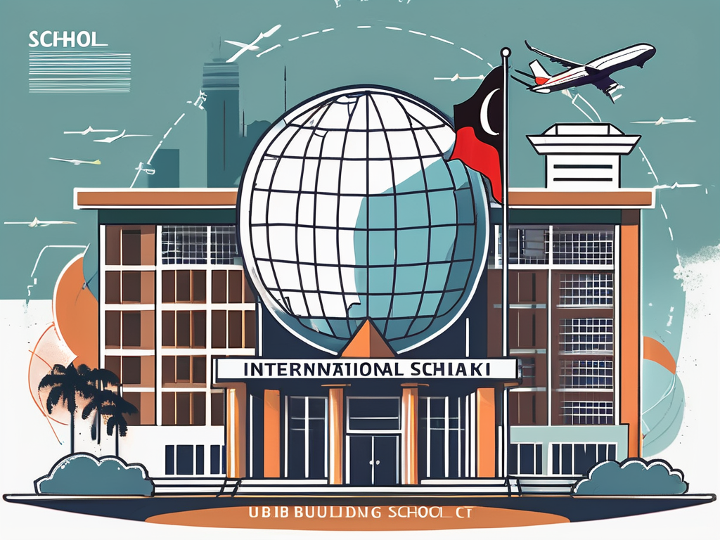 An international school building in malaysia with a work permit placed prominently in the foreground