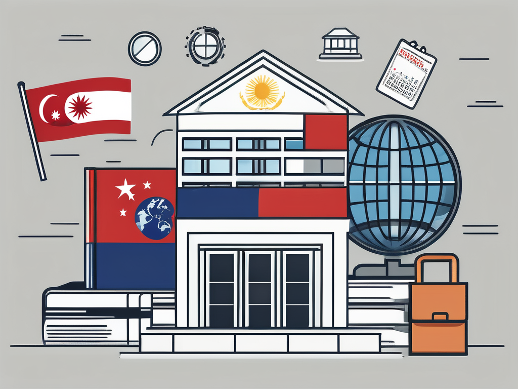 A school building with a malaysian flag