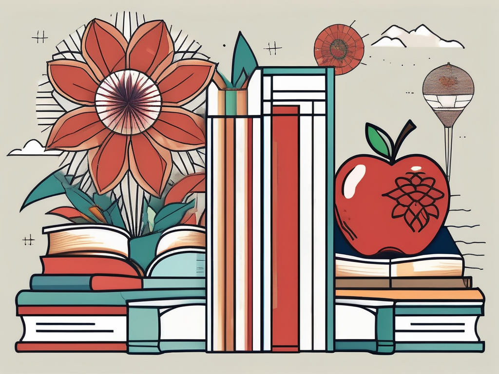 A diverse set of international school supplies like books