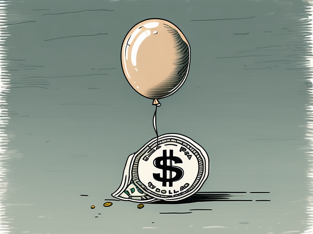 A deflated balloon with a dollar sign on it
