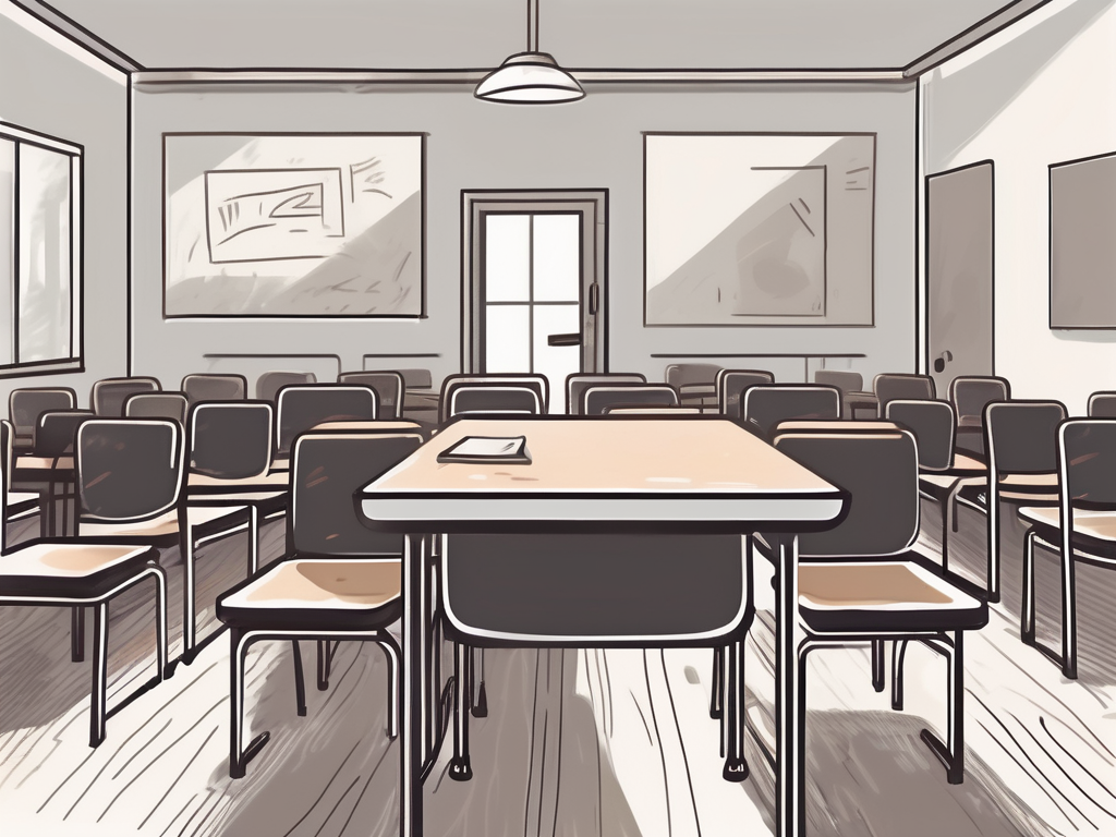 A classroom desk with an apple and a resignation letter on it