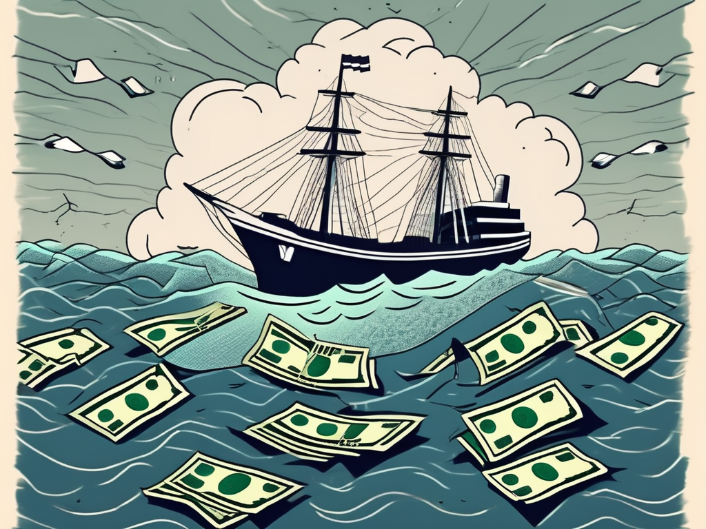 A sinking ship labeled 'education' in a stormy sea