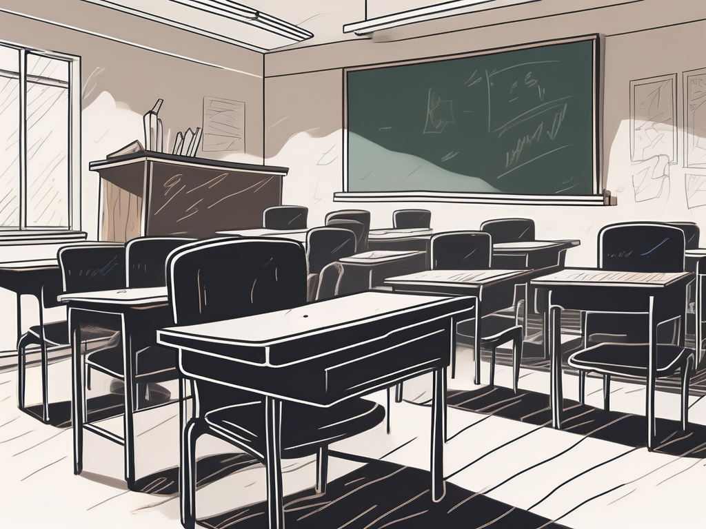 A classroom with empty desks