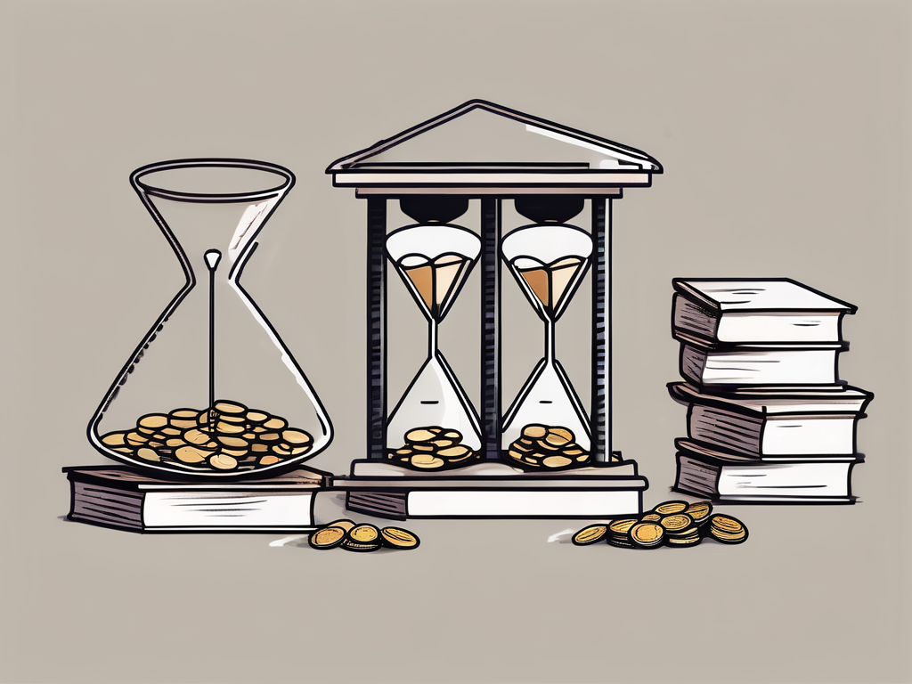 A classroom desk piled high with books and papers