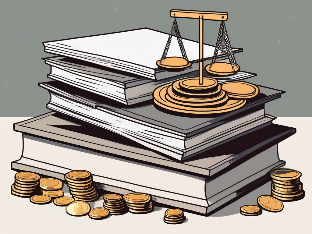 A heavy stack of books and papers teetering on one side of a balanced scale