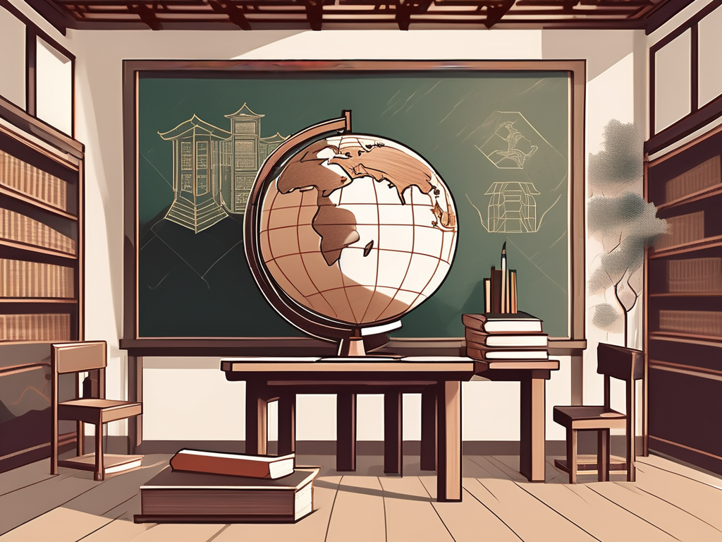 A classroom setting with traditional chinese architectural elements