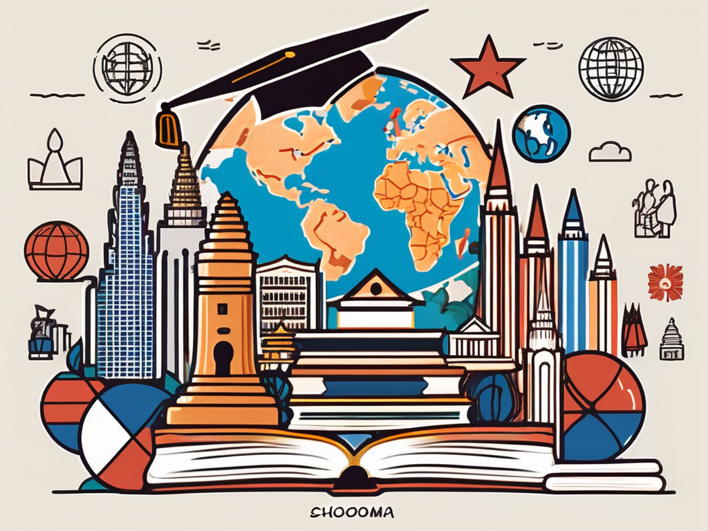 The international school of phnom penh with various symbols of education like books