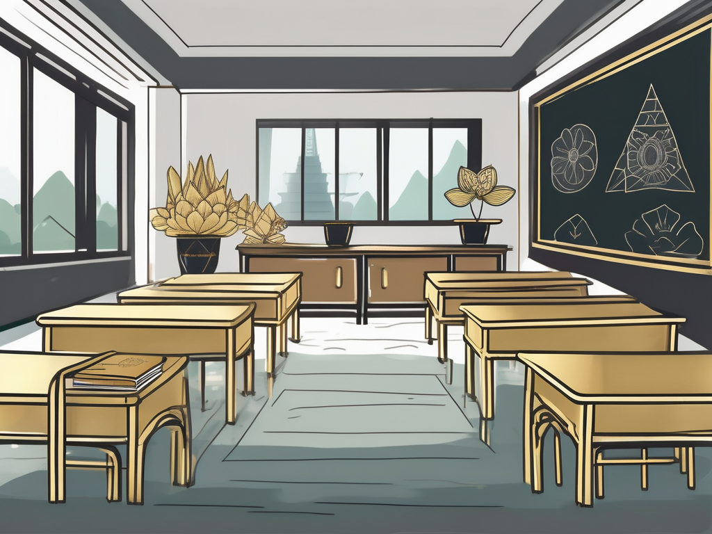 A classroom setting with a chalkboard