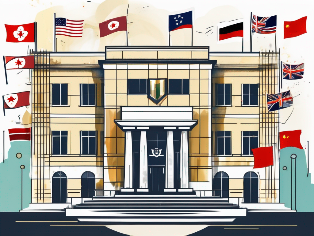 The harrow international school hong kong building surrounded by symbols of excellence like a golden trophy