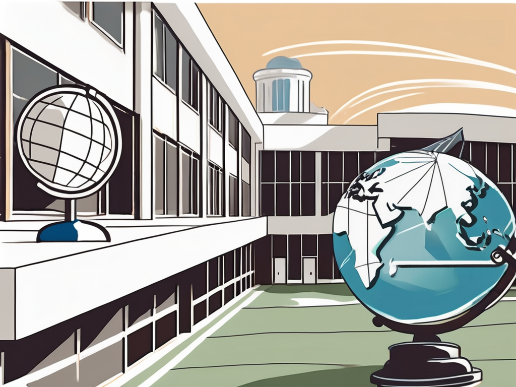 The french american international school building with a globe in the background