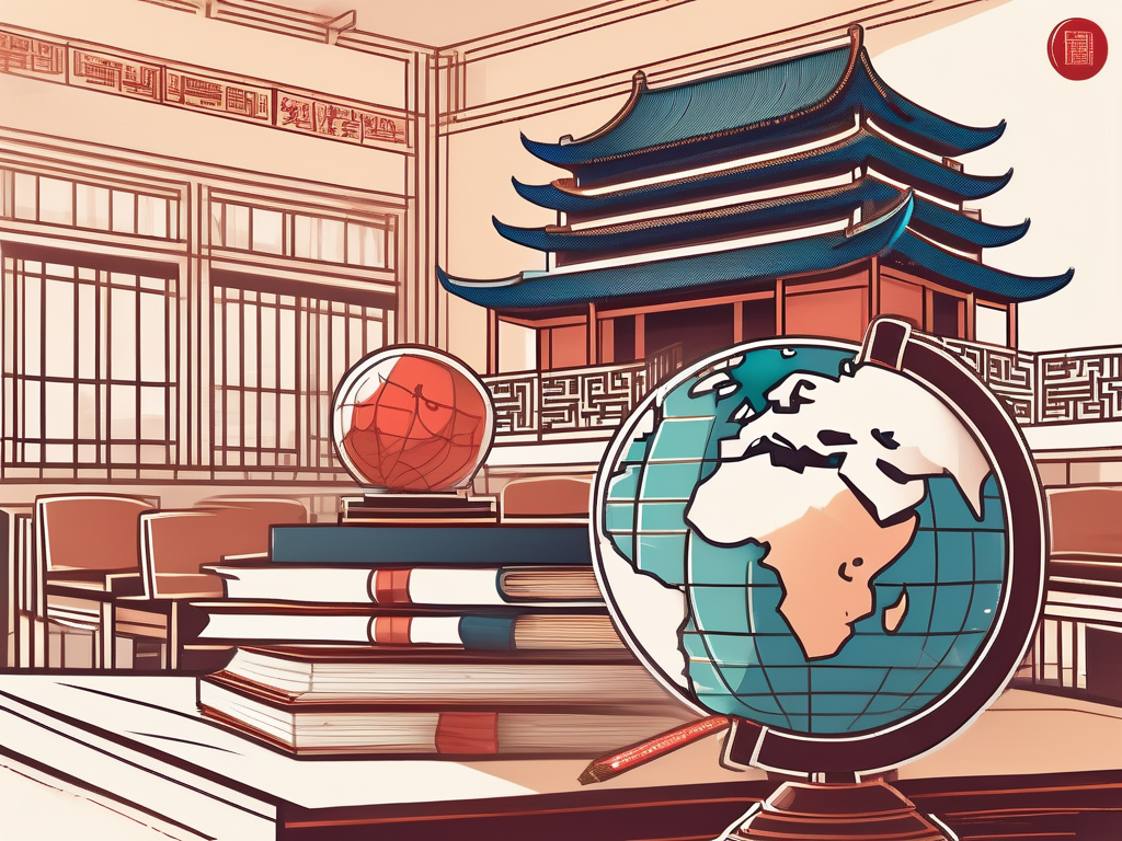 A classroom setting with traditional chinese architectural elements