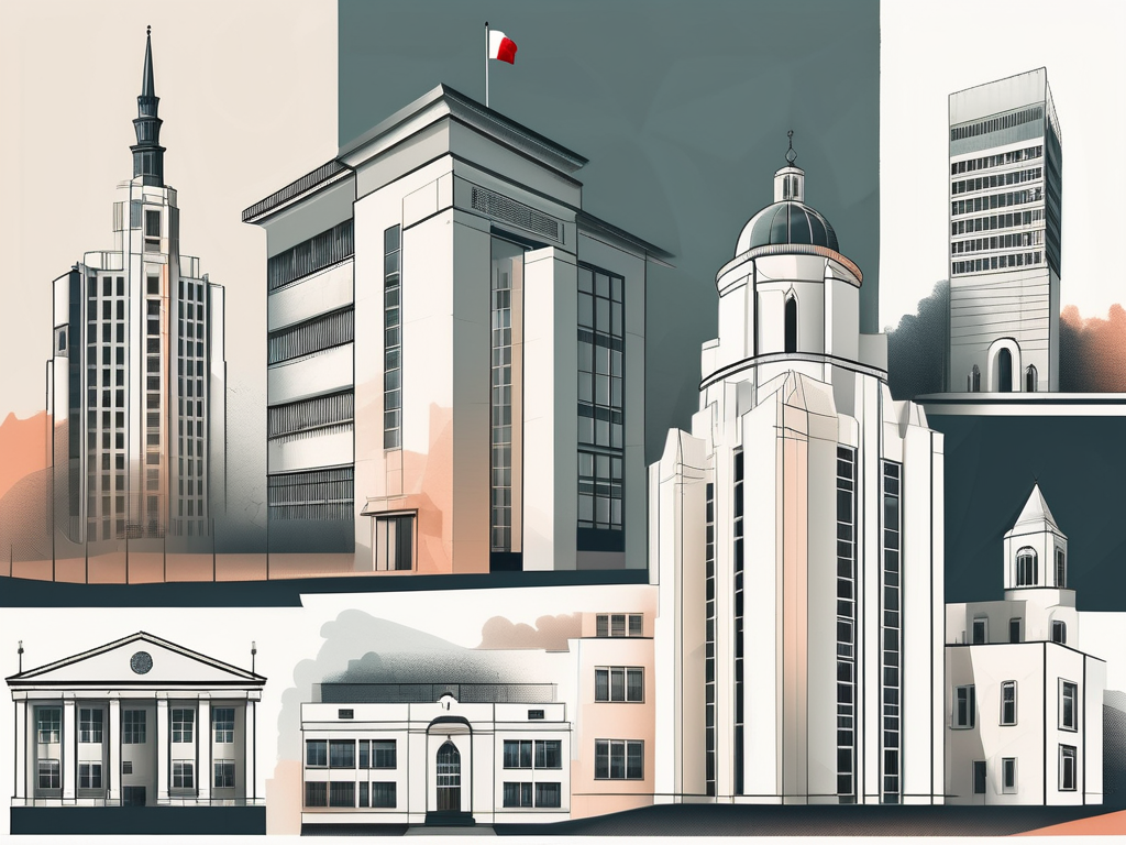 A collection of five different school buildings